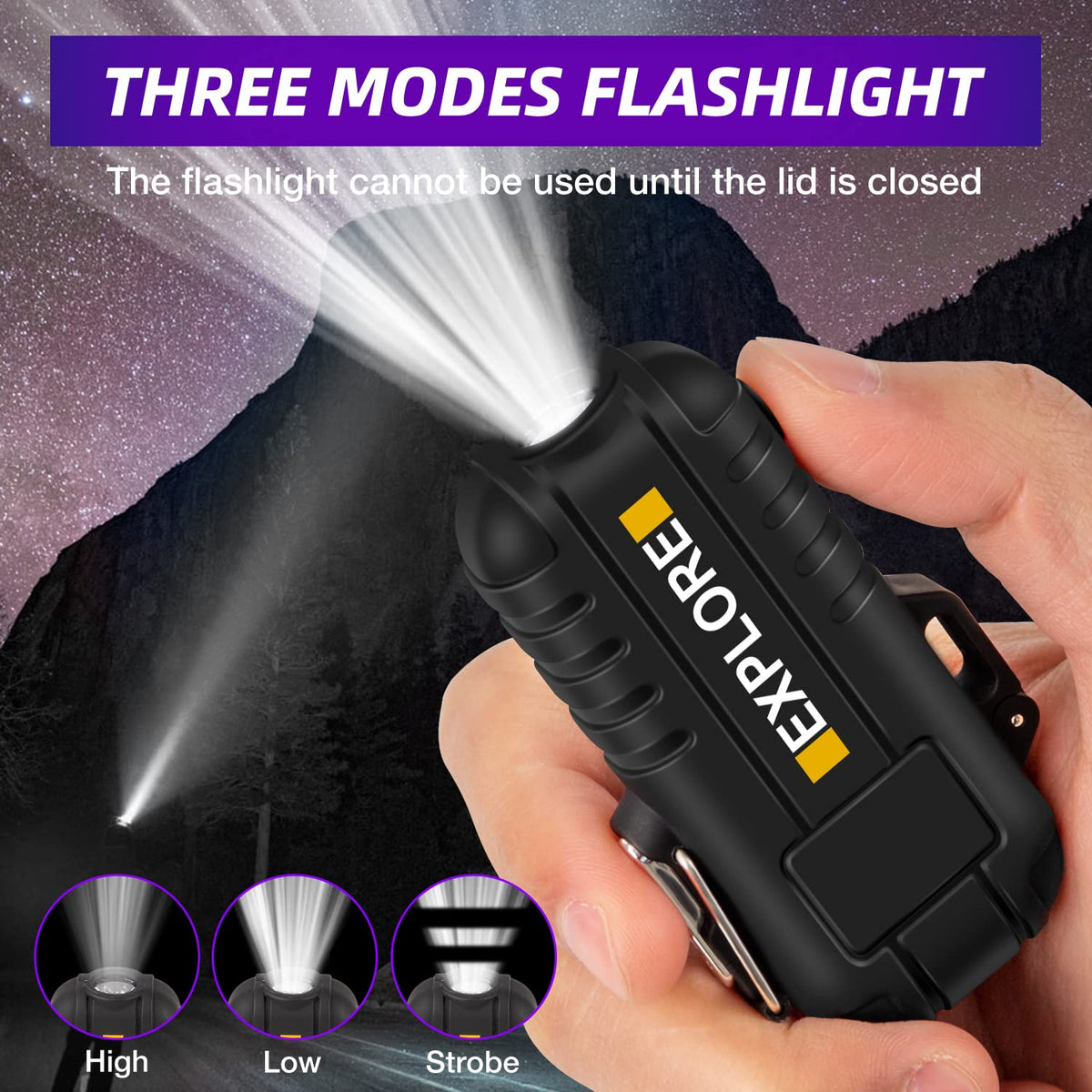 LcFun Electric Dual Arc Lighter USB Rechargeable Outdoor Windproof Flameless Plasma Lighters with Flashlight for Camping, Survival, Tactical (Orange)