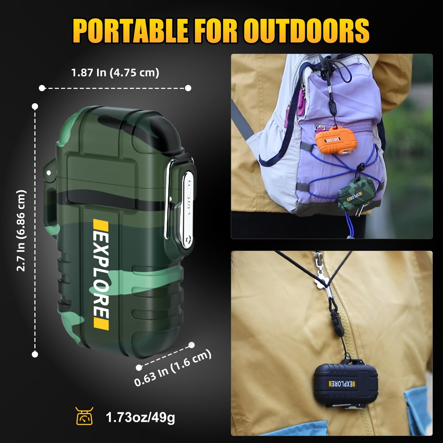 LcFun 2 Pack Waterproof Outdoor Lighter Windproof Torch Lighters Butane Refillable USB Rechargeable Electric Dual Arc Plasma Lighter Hiking Camping Essentials Hunting Gear Fathers Day Dad Gifts