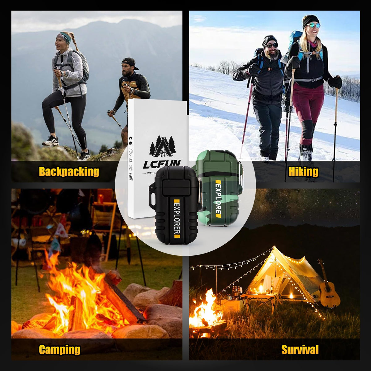 LcFun Electric Lighter Windproof Dual Arc USB Rechargeable Flameless Plasma Lighters Waterproof Matches for Camping Hiking Survival Tactical Gear Birthday Gifts for Men Husband
