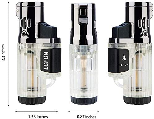 Torch Lighter 2 Pack Quad Jet Flame Lighter Refillable Butane Lighter 4 Jet Torch Lighters-Butane Not Included (Black & Beige)