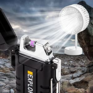 Waterproof Lighter Outdoor Windproof Lighter Dual Arc Lighter Electric Lighters USB Rechargeable-Flameless-Plasma Cool Lighters for Camping,Hiking,Adventure,Survival Tactical Gear (Black)