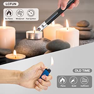 Candle Lighter 2 Pack Plasma Rechargeable Electric Arc Lighter with LED Battery Display Windproof Flameless USB Long Lighter for Candle BBQ Camping Gas Stoves Fireworks(Rose Gold&Black)