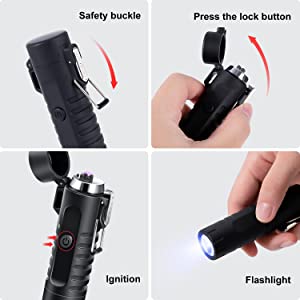 Waterproof Lighter USB Plasma Lighter Rechargeable Electric Lighter Waterproof with Flashlight Flameless Lighter Windproof Arc Lighter for Tactical Outdoor Camping Hiking (Black)