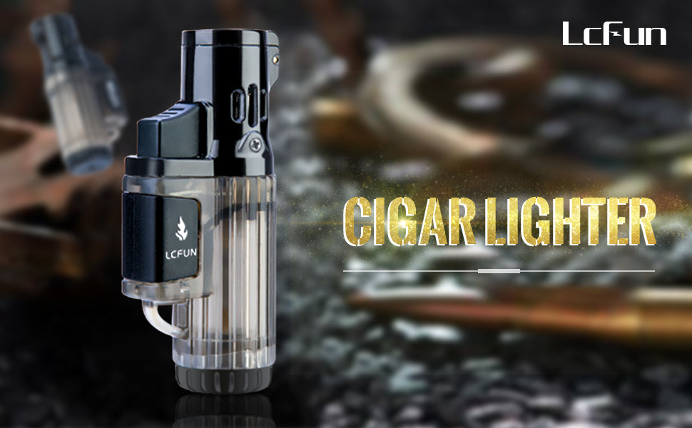 Torch Lighter 2 Pack Quad Jet Flame Lighter Refillable Butane Lighter 4 Jet Torch Lighters-Butane Not Included (Black & Beige)