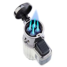 Torch Lighter 2 Pack Quad Jet Flame Lighter Refillable Butane Lighter 4 Jet Torch Lighters-Butane Not Included (Black & Beige)