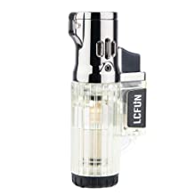 Torch Lighter 2 Pack Quad Jet Flame Lighter Refillable Butane Lighter 4 Jet Torch Lighters-Butane Not Included (Black & Beige)