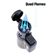 Torch Lighter 2 Pack Quad Jet Flame Lighter Refillable Butane Cigar Lighter 4 Jet Torch Lighters-Butane Not Included (2 Pack Black)