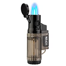 Torch Lighter 2 Pack Quad Jet Flame Lighter Refillable Butane Cigar Lighter 4 Jet Torch Lighters-Butane Not Included (2 Pack Black)