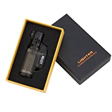 Torch Lighter 2 Pack Quad Jet Flame Lighter Refillable Butane Cigar Lighter 4 Jet Torch Lighters-Butane Not Included (2 Pack Black)