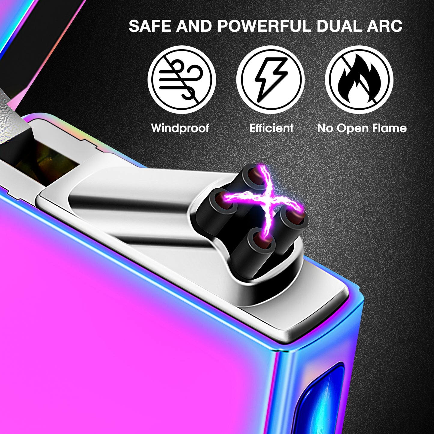 lcfun Lighter,Electric Lighter USB Rechargeable Dual Arc Plasma Lighter Electronic Windproof Lighter for Indoor&Outdoor,Camping,Fire,Candle,Indoor&Outdoor(Rainbow）