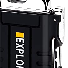 Waterproof Lighter Outdoor Windproof Lighter Dual Arc Lighter Electric Lighters USB Rechargeable-Flameless-Plasma Cool Lighters for Camping,Hiking,Adventure,Survival Tactical Gear (Black)