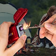 Arc Lighter Waterproof Windproof Plasma Lighter Rechargeable USB Lighter Flameless Electric Lighters with Lanyard for Survival,Tactical,EDC Gear,Camping (Red)