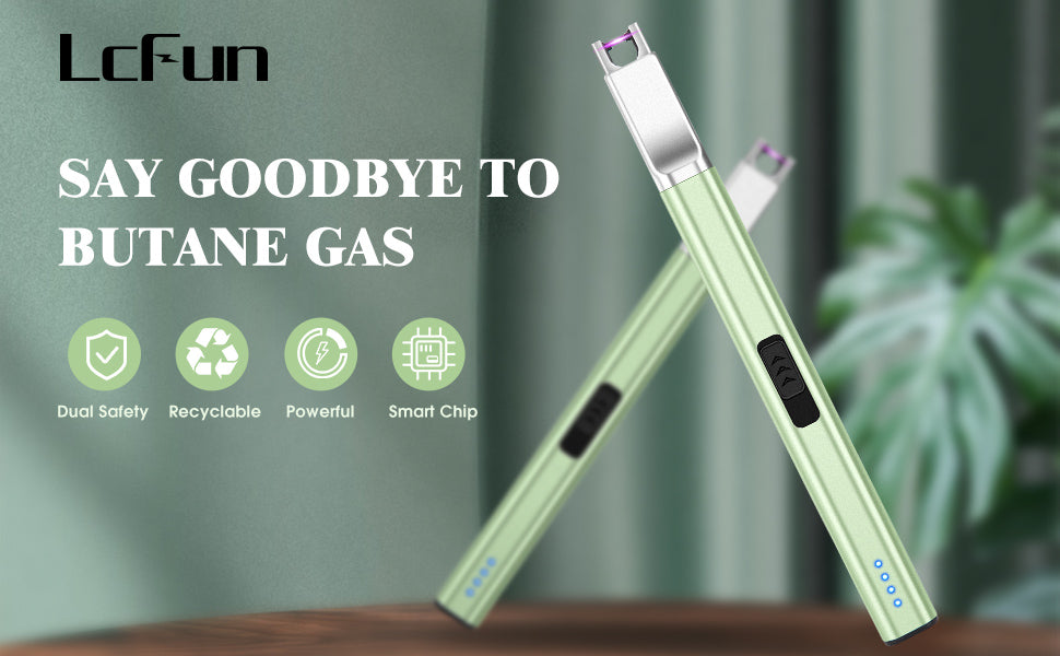 Candle Lighter USB Rechargeable Electric Arc Lighter Windproof Flameless Plasma Lighters Long Grill Lighter with Battery Indicator for Candle,BBQ,Kitchen,Fireworks (Green)