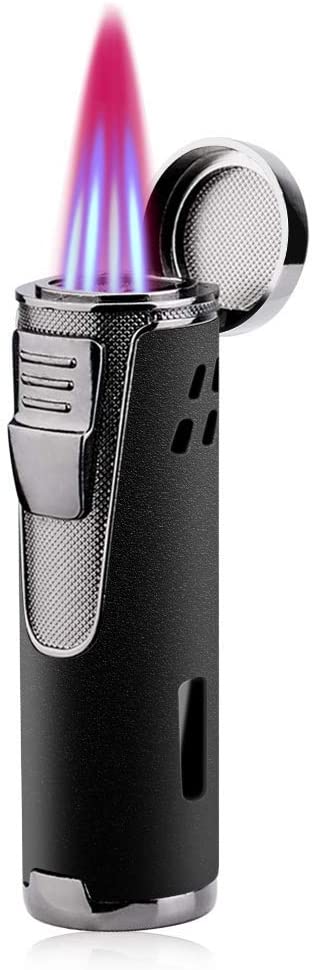 Torch Lighter Quad Jet Flame Butane Cigar Lighters Refillable Fuel 4 Jet Lighter Butane Lighters with Cigar Punch-Butane NOT Included (Matte Black)