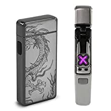 LcFun Dual Arc Plasma Lighter USB Rechargeable Windproof Flameless Butane Free Electric Lighter Candle Lighter (Black Dragon)