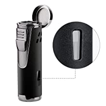 Torch Lighter Quad Jet Flame Butane Cigar Lighters Refillable Fuel 4 Jet Lighter Butane Lighters with Cigar Punch-Butane NOT Included (Matte Black)