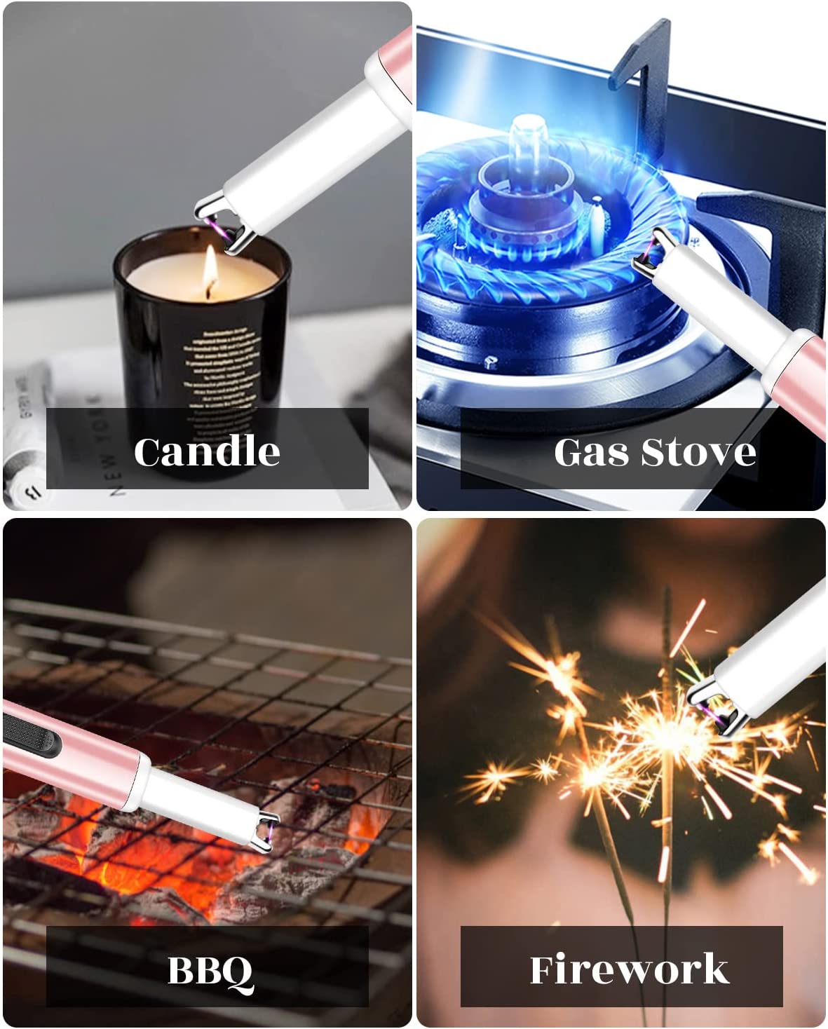 Arc Lighter USB Rechargeable Candle Lighter Flameless Electronic Lighter Windproof Plasma Long Neck Lighters with LED Battery Indicator for Candle,Fireworks,Grill,Barbecue,Stove(Gold Rose)