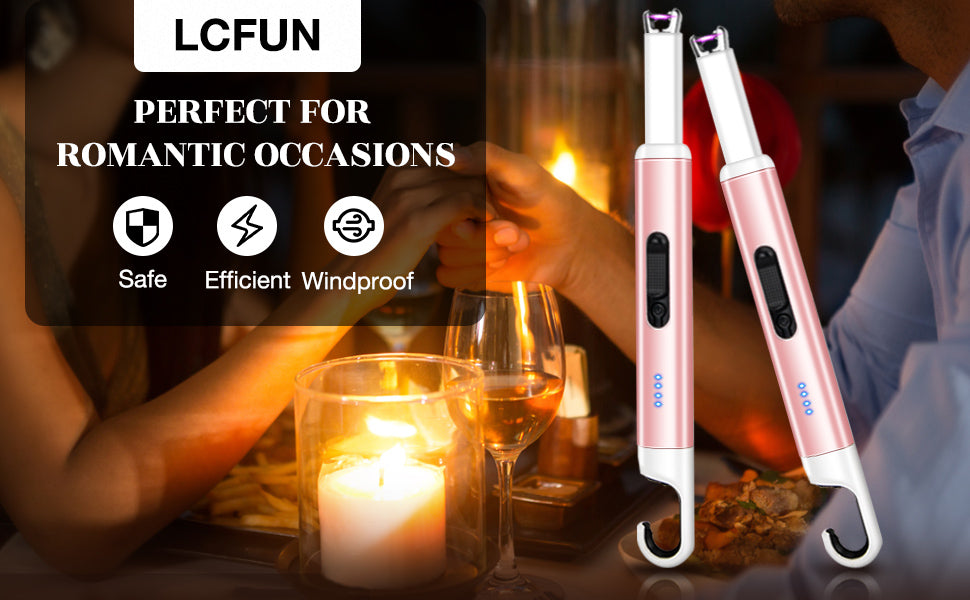 Arc Lighter USB Rechargeable Candle Lighter Flameless Electronic Lighter Windproof Plasma Long Neck Lighters with LED Battery Indicator for Candle,Fireworks,Grill,Barbecue,Stove(Gold Rose)