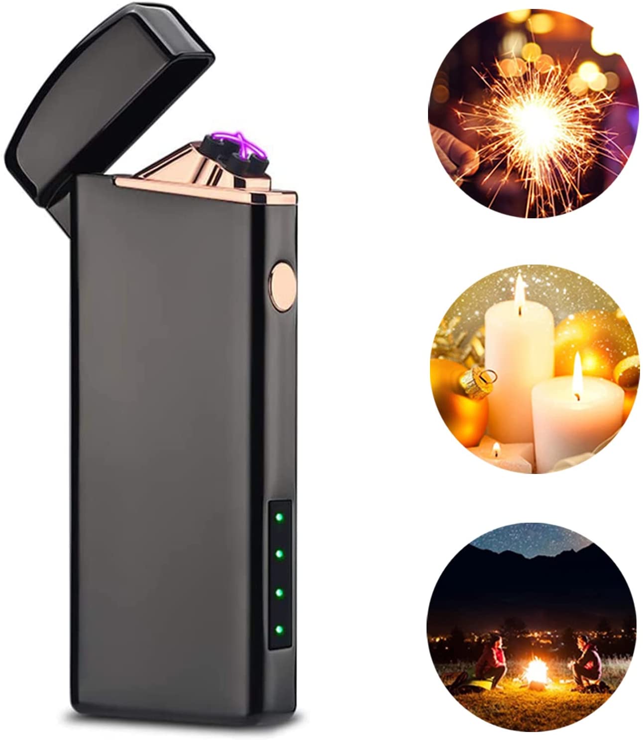 Windproof Arc Lighter X Plasma Lighters Rechargeable USB Lighter Electric Lighter for Candle-with LED Display Power (Black)