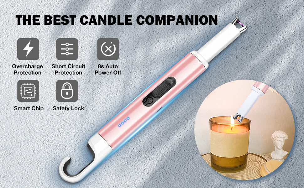 Arc Lighter USB Rechargeable Candle Lighter Flameless Electronic Lighter Windproof Plasma Long Neck Lighters with LED Battery Indicator for Candle,Fireworks,Grill,Barbecue,Stove(Gold Rose)