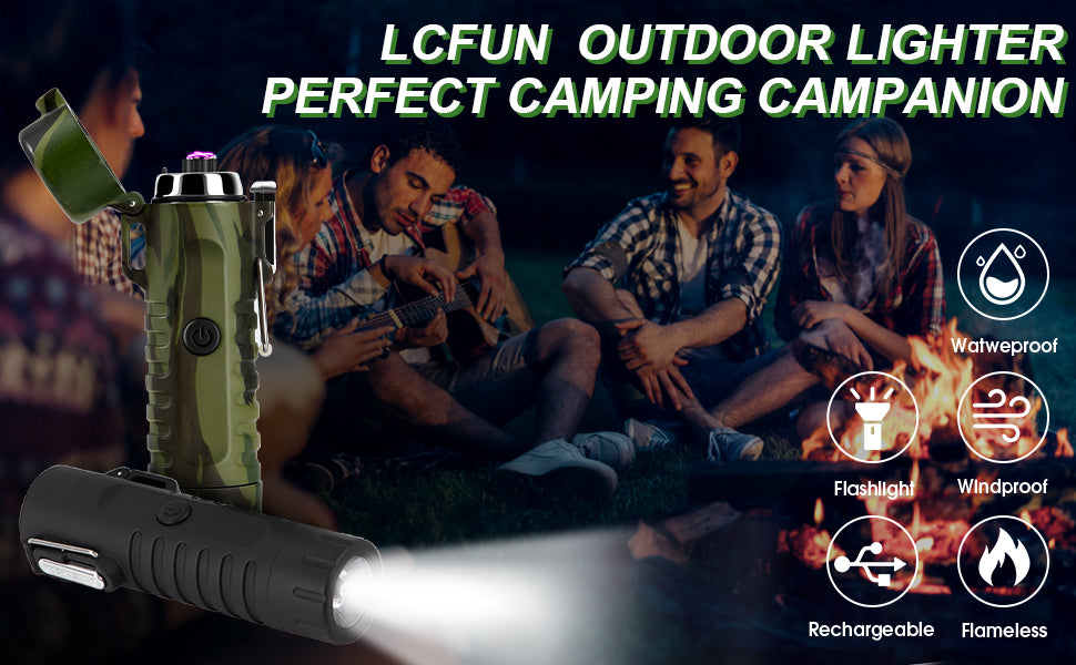 Waterproof Lighter USB Plasma Lighter Rechargeable Electric Lighter Waterproof with Flashlight Flameless Lighter Windproof Arc Lighter for Outdoor Camping Hiking (Camouflage)