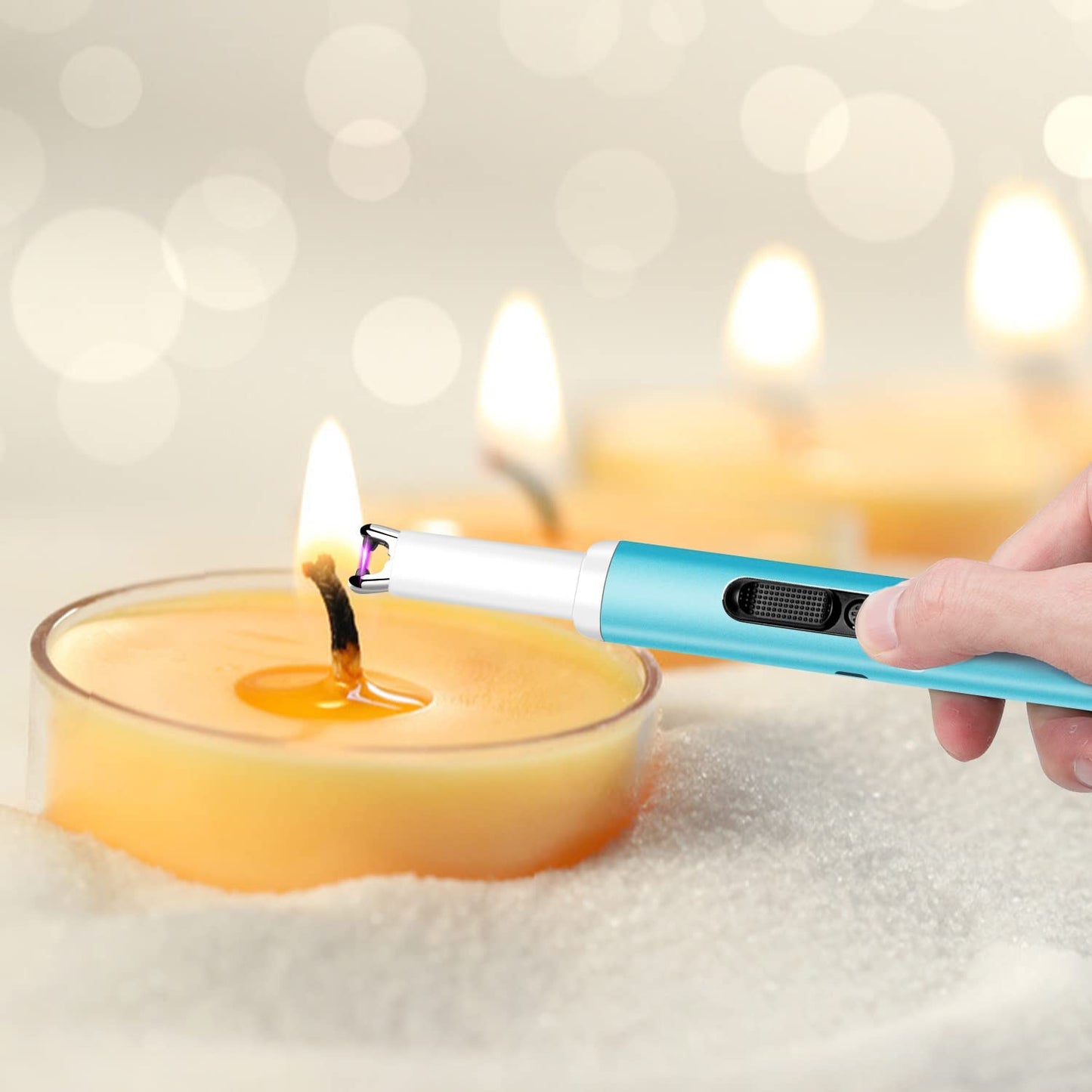 Arc Lighter USB Rechargeable Candle Lighter Flameless Electronic Lighter Windproof Plasma Long Neck Lighters with LED Battery Indicator for Candle,Fireworks,Grill,Barbecue,Stove (Blue)