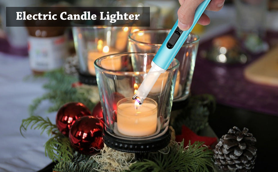 Arc Lighter USB Rechargeable Candle Lighter Flameless Electronic Lighter Windproof Plasma Long Neck Lighters with LED Battery Indicator for Candle,Fireworks,Grill,Barbecue,Stove (Blue)