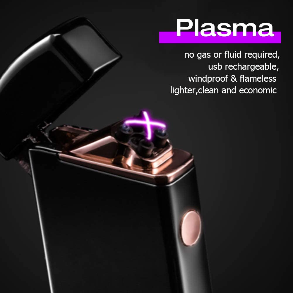 Windproof Arc Lighter X Plasma Lighters Rechargeable USB Lighter Electric Lighter for Candle-with LED Display Power (Black)