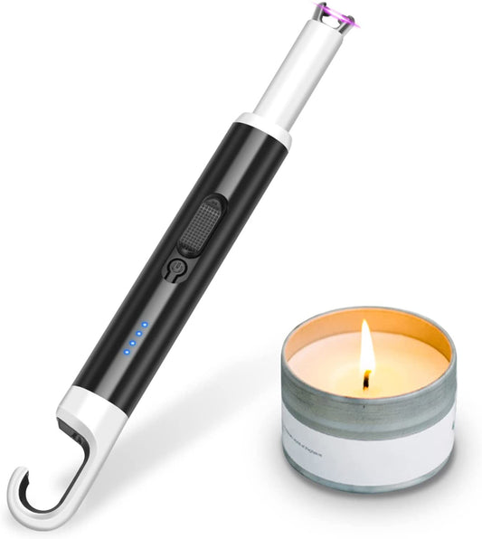 Electric Candle Lighter,Arc Lighter USB Rechargeable Flameless Electronic Lighter Windproof Plasma Long Neck Lighter with LED Battery Indicator for Candle,Fireworks,Grill,Barbecue,Stove (Black)