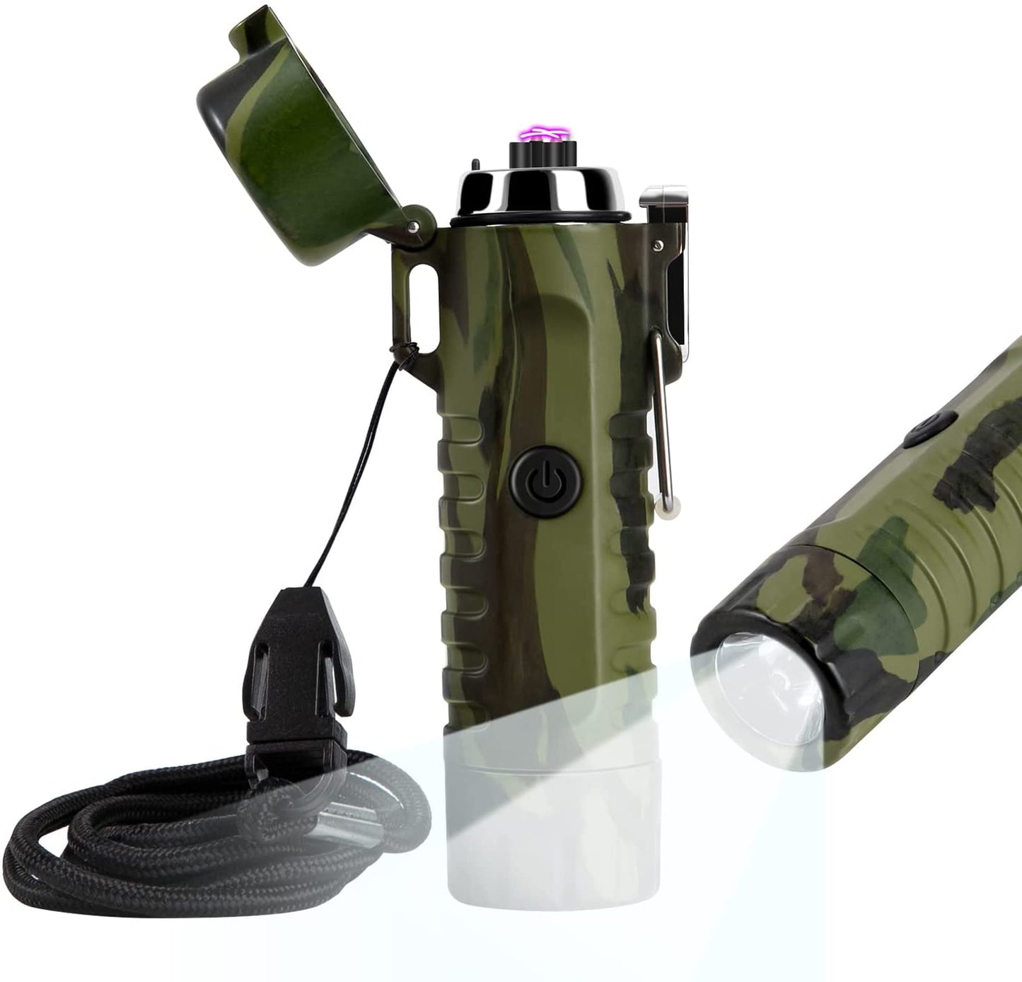 Waterproof Lighter USB Plasma Lighter Rechargeable Electric Lighter Waterproof with Flashlight Flameless Lighter Windproof Arc Lighter for Outdoor Camping Hiking (Camouflage)