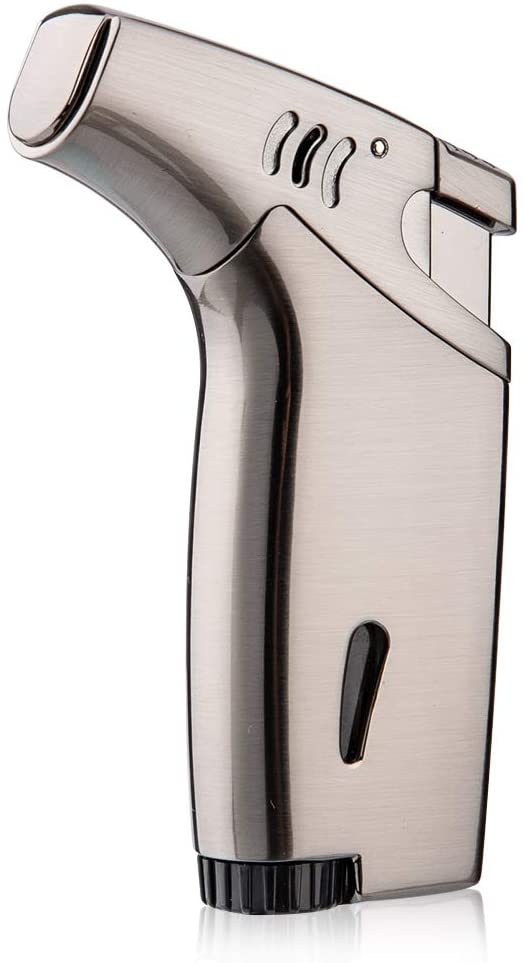 Butane Torch Lighter Refillable,Windproof Lighter Jet Flame Lighter with Fuel Window&Flame Adjustment Knob-Butane NOT Included (Silver)…