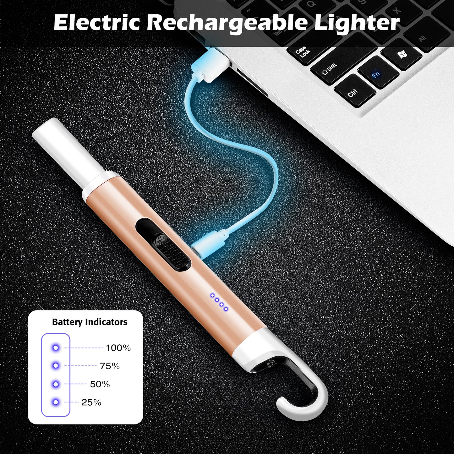 Electric Candle Lighter,Arc Lighter USB Rechargeable Flameless Electronic Lighter Windproof Plasma Long Neck Lighter with LED Battery Indicator for Candle,Fireworks,Grill,Barbecue,Stove(Gold)…