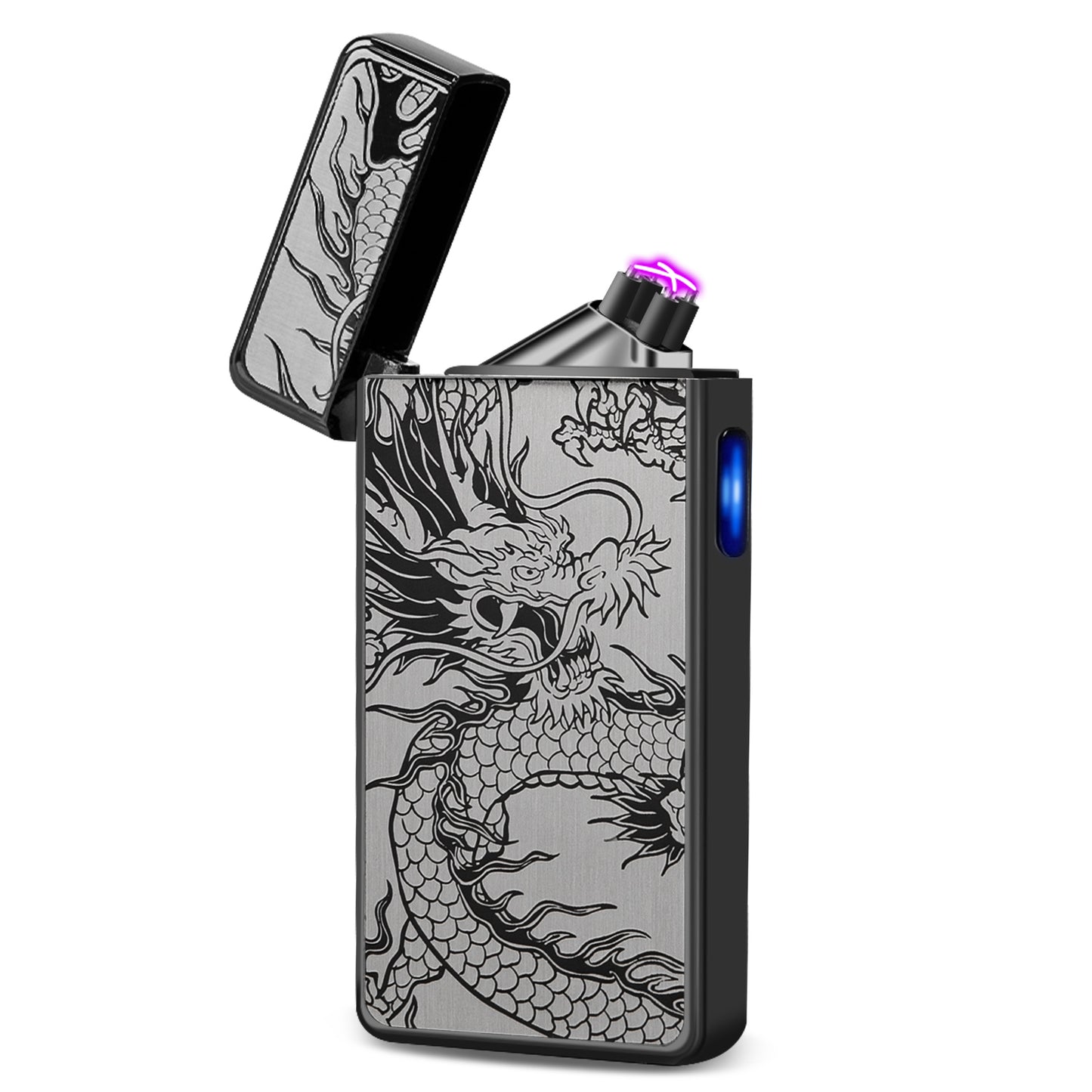 Electric Lighter,Dual Arc Plasma Lighter USB Rechargeable Lighter Electronic Windproof Lighter Cool Flameless Butane Free Lighter for Candle,Fireworks,Incense (Black Dragon)