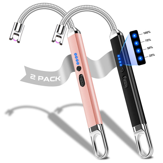 LcFun Candle Lighter 2 Pack, USB Rechargeable Lighter, Plasma Arc Electric Lighter with 360°Flexible Long Neck, Windproof Flameless Lighters for Candles, Fireworks, BBQ, Gas Stove (Black & Pink)