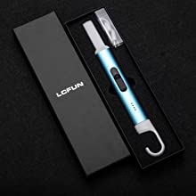 Arc Lighter USB Rechargeable Candle Lighter Flameless Electronic Lighter Windproof Plasma Long Neck Lighters with LED Battery Indicator for Candle,Fireworks,Grill,Barbecue,Stove (Blue)