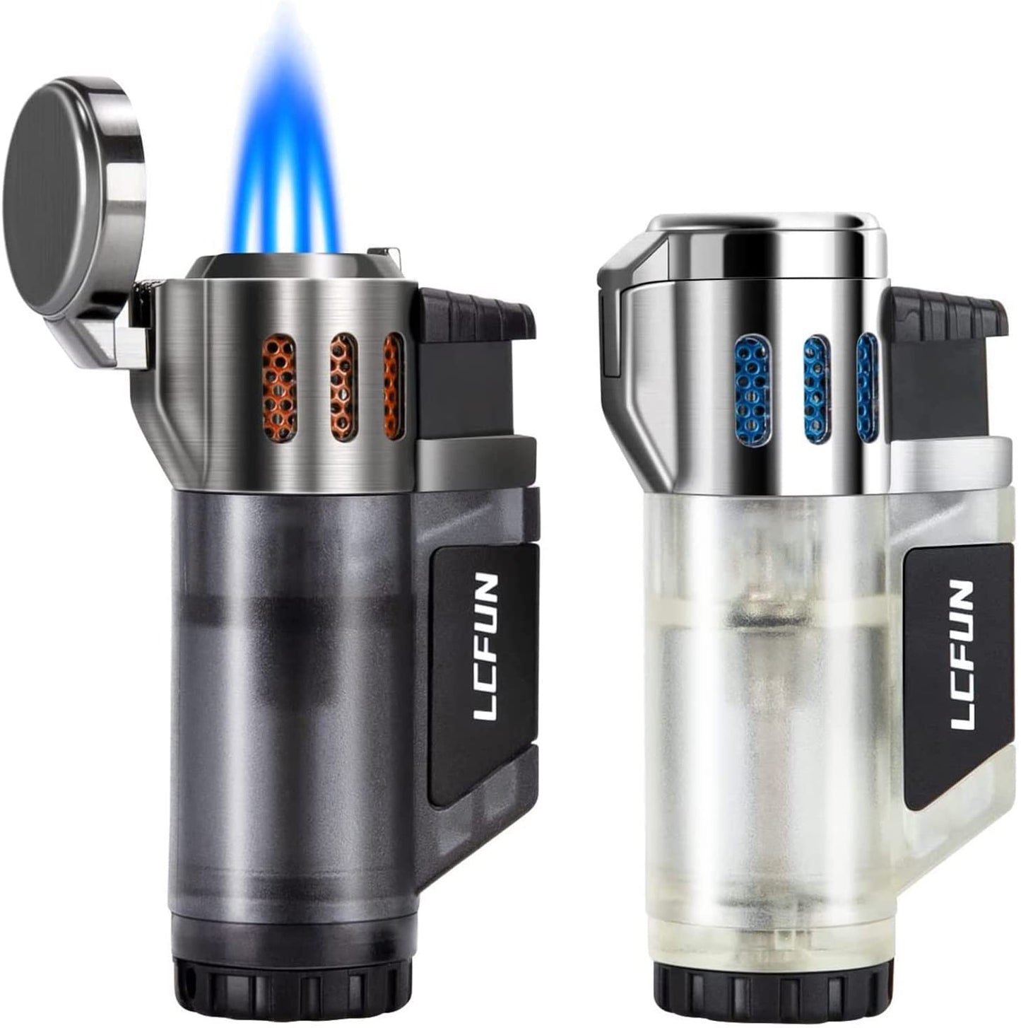 Torch Lighters 2 Pack Triple Jet Flame Butane Lighter 3 Flame Fluid Refillable Jet Lighter-Butane Not Included (Black & Silver)