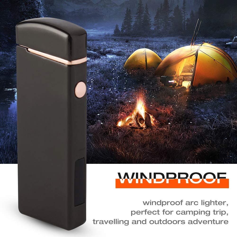 Windproof Arc Lighter X Plasma Lighters Rechargeable USB Lighter Electric Lighter for Candle-with LED Display Power (Black)