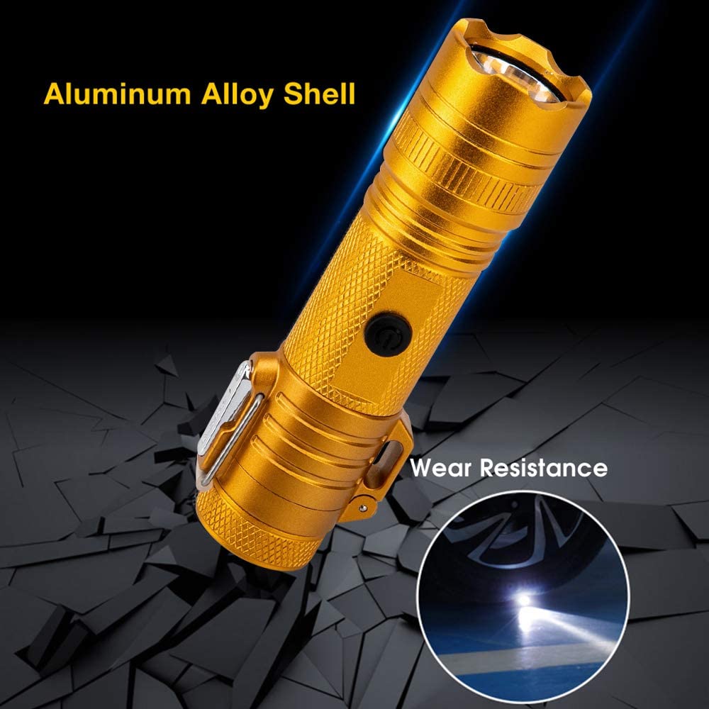 Waterproof Lighter USB Plasma Lighter Rechargeable Electric Lighter Waterproof with Flashlight Flameless Lighter Windproof Arc Lighter for Outdoor Camping Hiking (Gold)