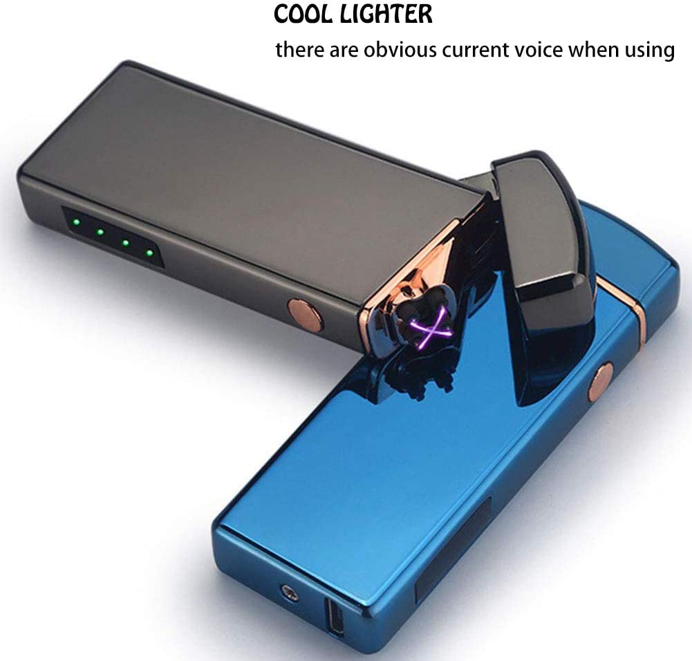 Windproof Arc Lighter X Plasma Lighters Rechargeable USB Lighter Electric Lighter for Candle-with LED Display Power (Black)