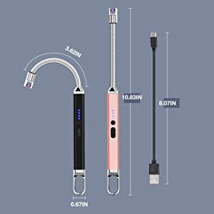 LcFun Candle Lighter 2 Pack, USB Rechargeable Lighter, Plasma Arc Electric Lighter with 360°Flexible Long Neck, Windproof Flameless Lighters for Candles, Fireworks, BBQ, Gas Stove (Black & Pink)