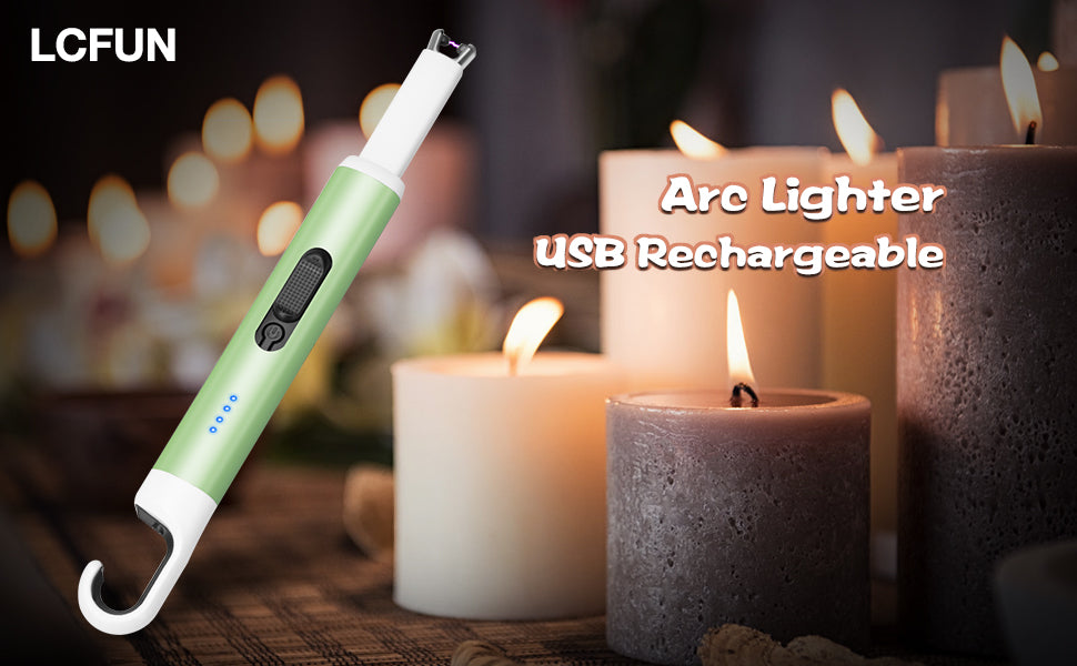 Arc Lighter USB Rechargeable Candle Lighter Flameless Electronic Lighter Windproof Plasma Long Neck Lighters with LED Battery Indicator for Candle,Fireworks,Grill,Barbecue,Stove(Green)