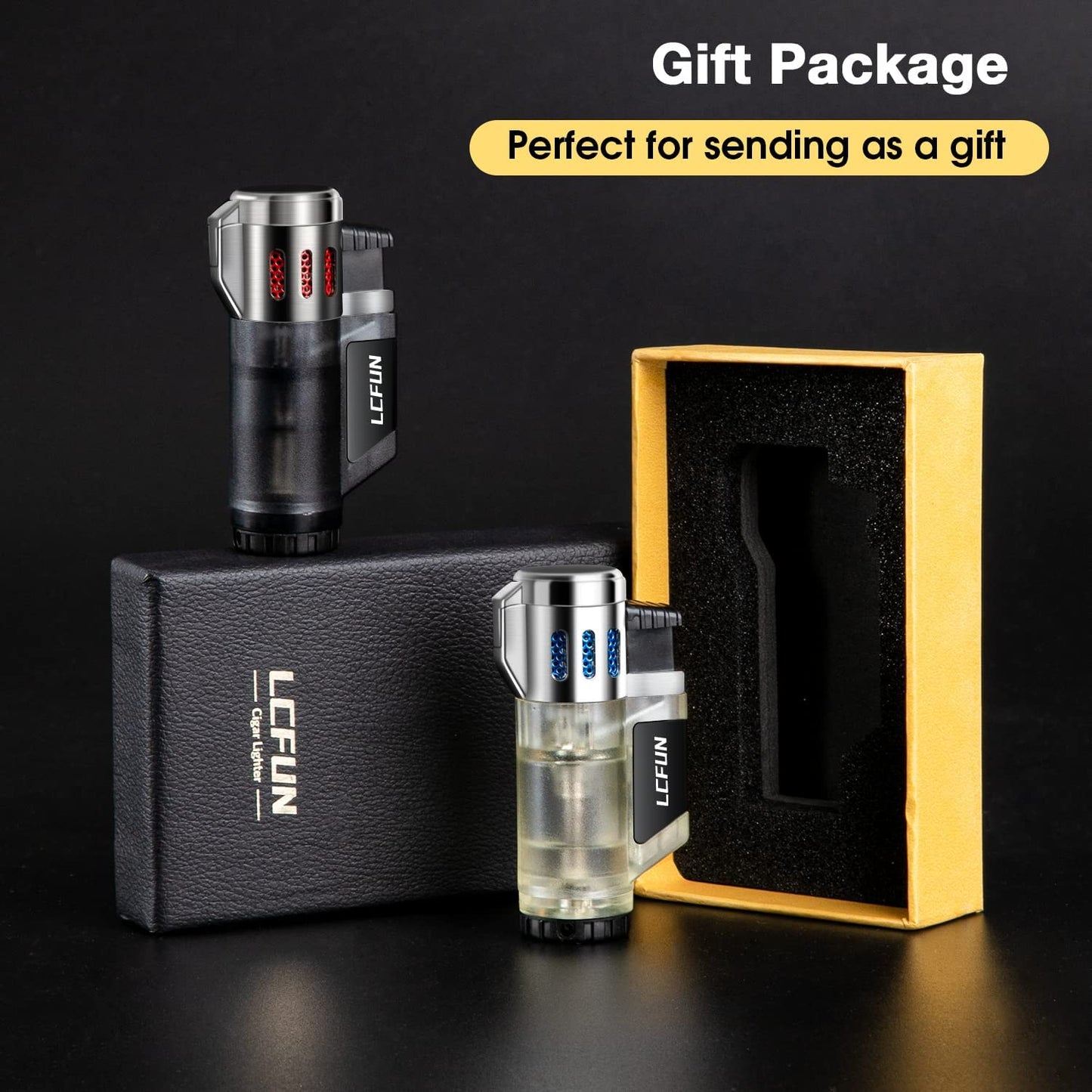 Torch Lighters 2 Pack Triple Jet Flame Butane Lighter 3 Flame Fluid Refillable Jet Lighter-Butane Not Included (Black & Silver)