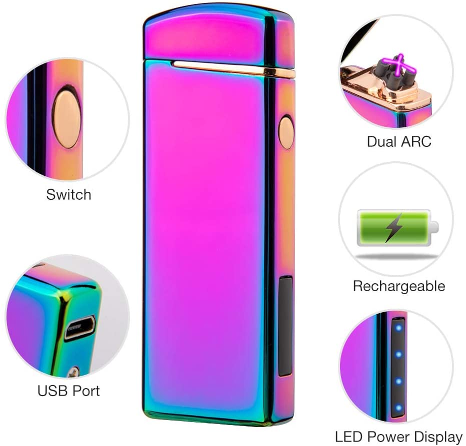 Windproof Arc Lighter Plasma Lighters Rechargeable USB Lighters Candle Lighter-with LED Display Power,Cool Flameless Electric Lighter for Candles, Incense, Outdoor Camping (Pink)