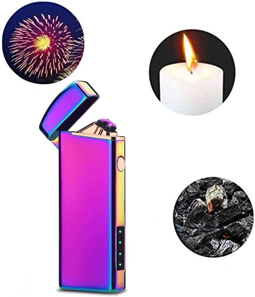 Windproof Arc Lighter Plasma Lighters Rechargeable USB Lighters Candle Lighter-with LED Display Power,Cool Flameless Electric Lighter for Candles, Incense, Outdoor Camping (Pink)