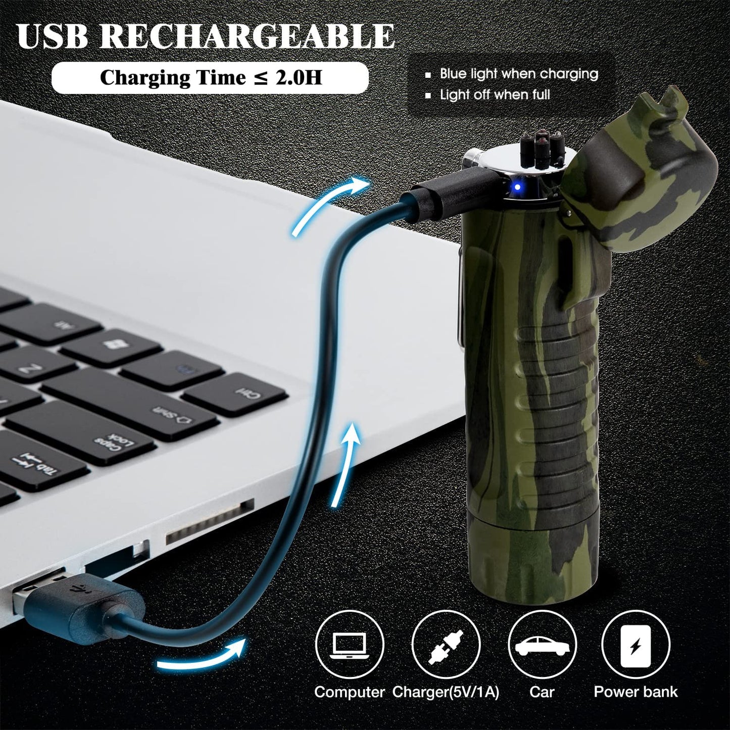 Waterproof Lighter USB Plasma Lighter Rechargeable Electric Lighter Waterproof with Flashlight Flameless Lighter Windproof Arc Lighter for Outdoor Camping Hiking (Camouflage)