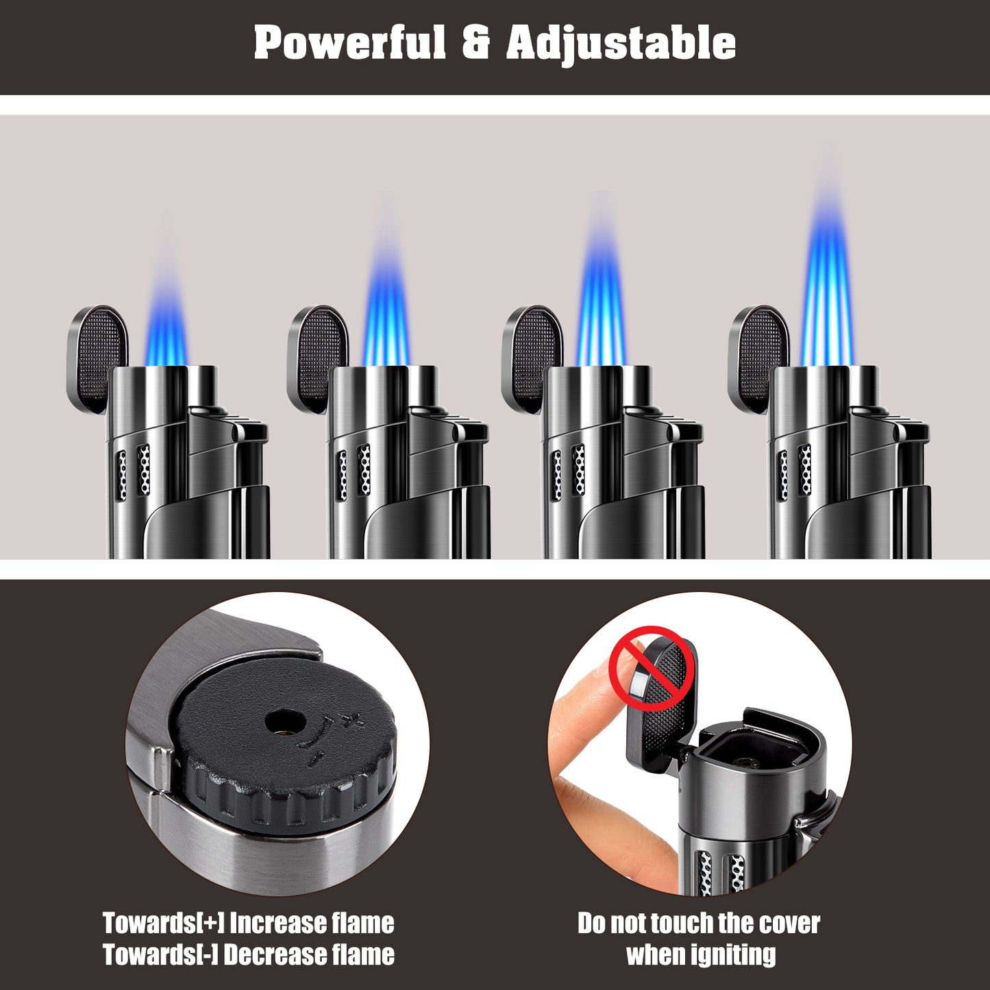 Torch Lighter Refillable Fuel Butane Torch Cigar Lighters 4 Jet Lighter with Cigar Punch Quad Flame Lighter Gas Torch Butane Lighters-Butane NOT Included (Black)