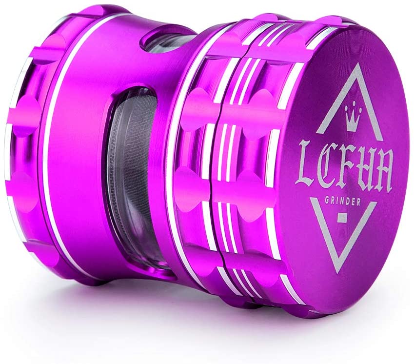 Large Grinder 4 Piece 2.5inch Large Spice Grinders with Pollen Catcher,Visible Window,Purple