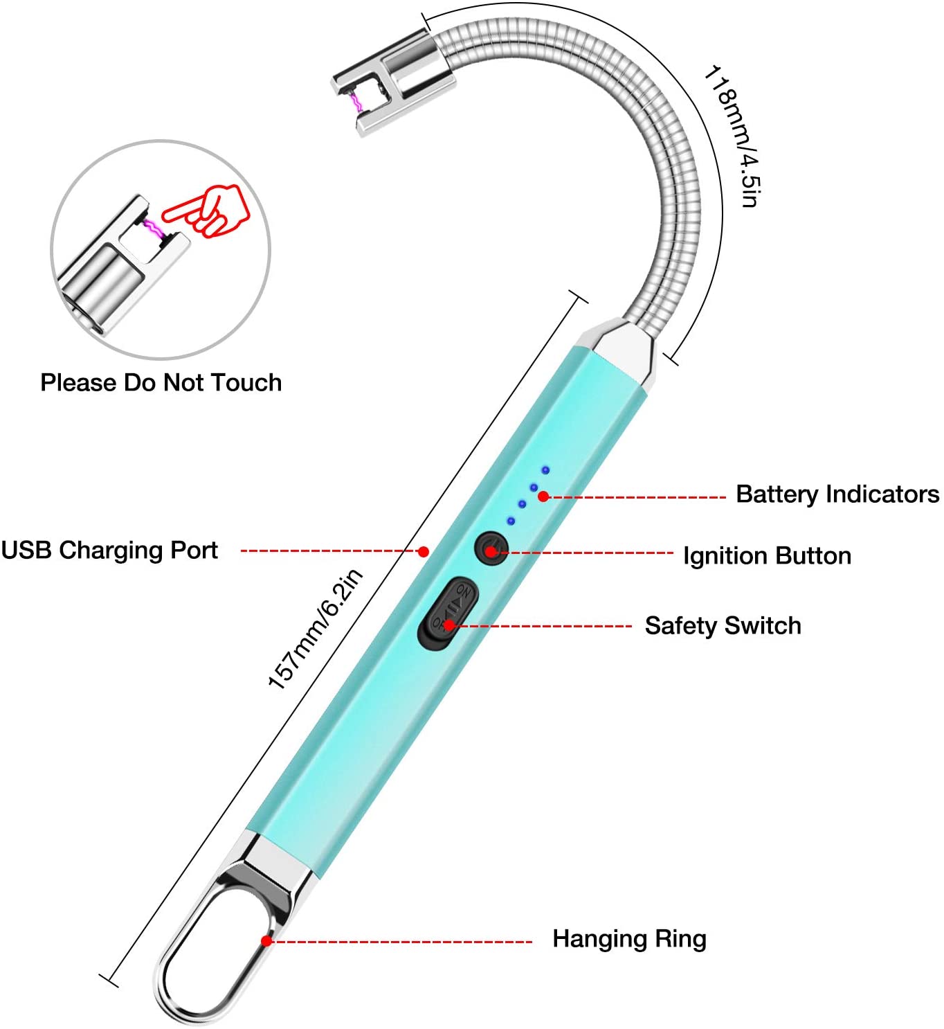 LcFun Candle Lighter, USB Rechargeable Lighter, Plasma Arc Electric Lighter with 360°Flexible Long Neck, Windproof Flameless Lighter for Candles, Fireworks, BBQ, Gas Stove (Blue)