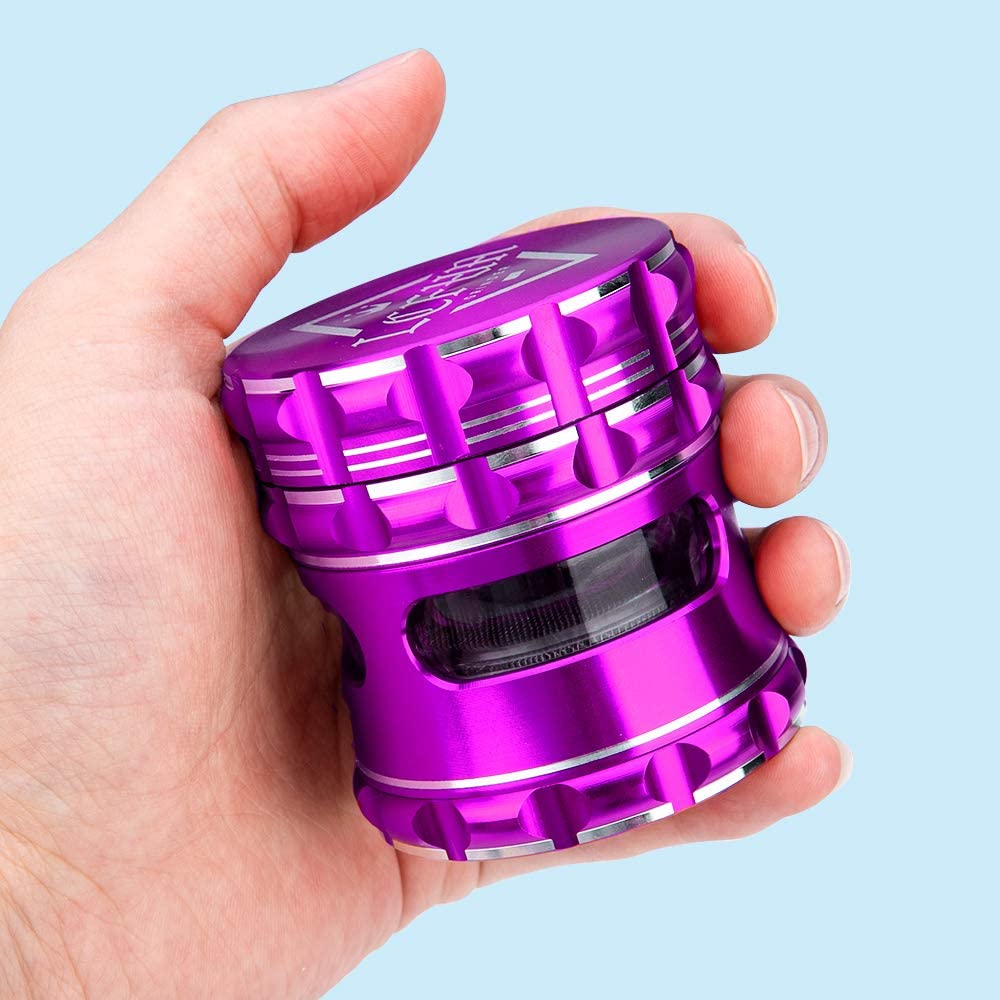 Large Grinder 4 Piece 2.5inch Large Spice Grinders with Pollen Catcher,Visible Window,Purple