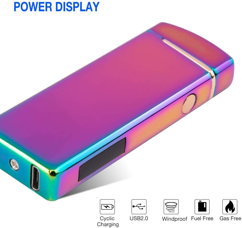 Windproof Arc Lighter Plasma Lighters Rechargeable USB Lighters Candle Lighter-with LED Display Power,Cool Flameless Electric Lighter for Candles, Incense, Outdoor Camping (Pink)